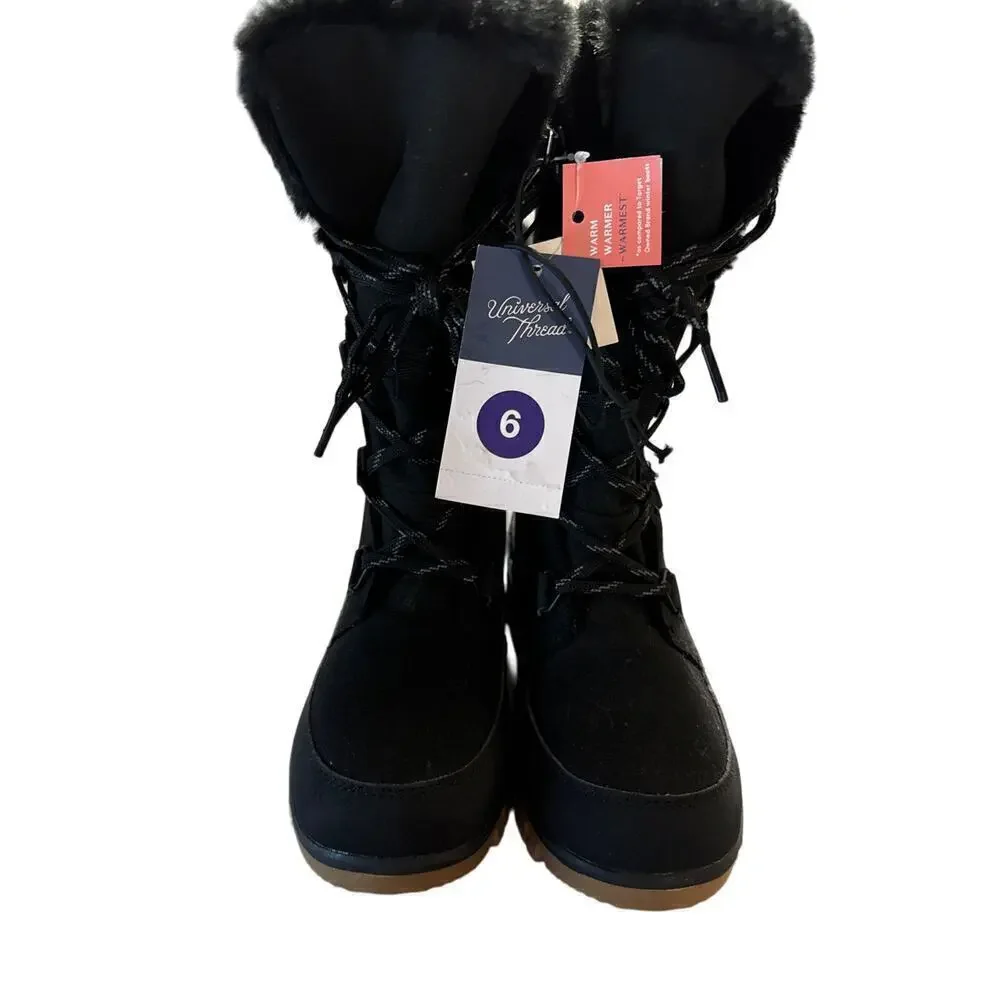 Universal Thread Women Size 6 US Black Fur Lined Boots
